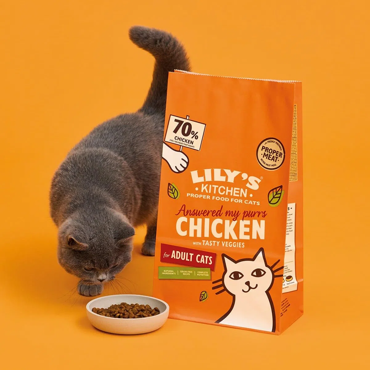 Lily's Kitchen Con ingredienti naturali Cibo secco per gatti adulti Sacco Ricetta senza cereali al pollo con verdure 2kg