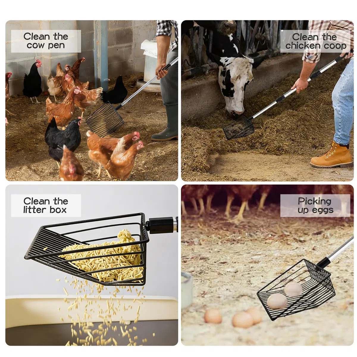 Paletta 3 in 1, accessorio per pollaio, paletta per pollo, paletta per pollo, paletta regolabile con 2 paia di guanti, per pollaio, separazione di feci e detriti di sabbia