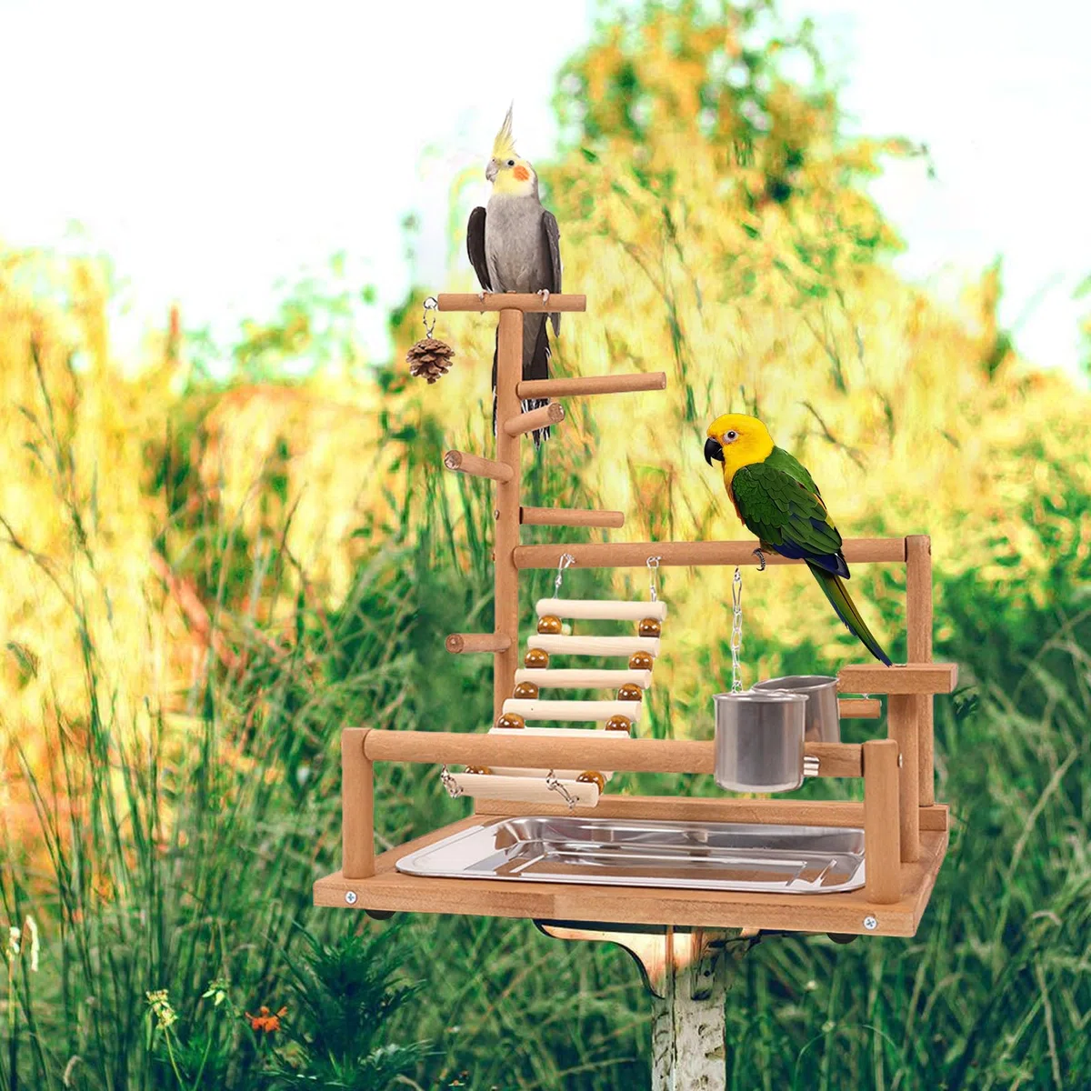 Parco Giochi Per Pappagalli, Supporto Per Uccelli, Supporto Per Pappagalli, Pappagallo Giocattoli Con Altalena Parco Giochi E Vassoio Alimentazione Scala Per Parrocchetti, Inseparabili 37x26x44CM