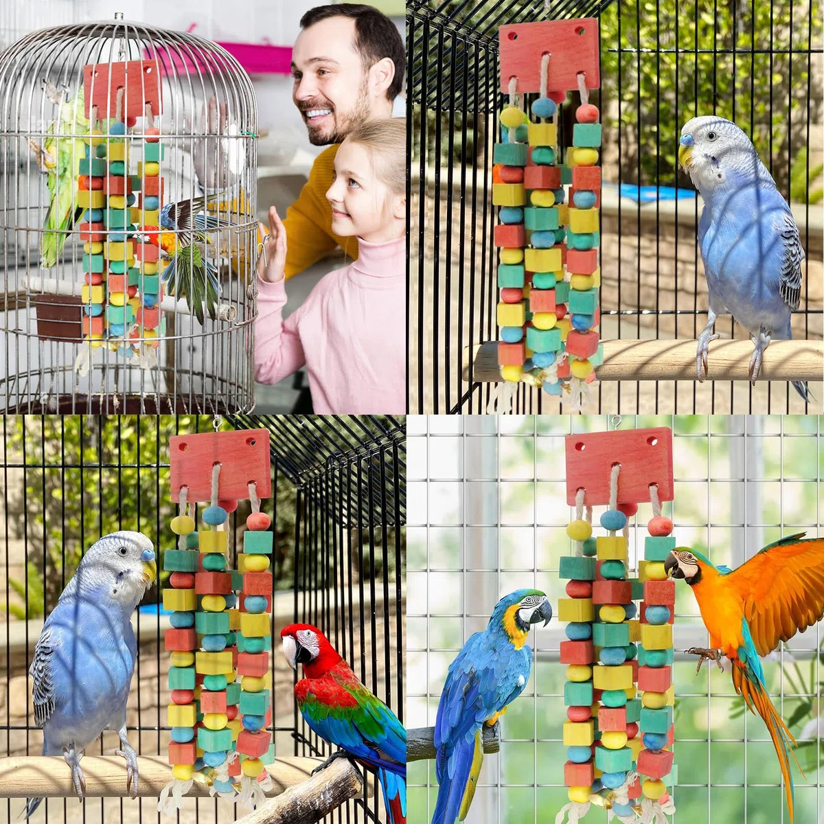 MQUPIN Giocattoli da Masticare per Pappagalli, da Appendere, Multicolore, per Piccoli Pappagalli, Calopsitte, Africani Grigi (Colorati)
