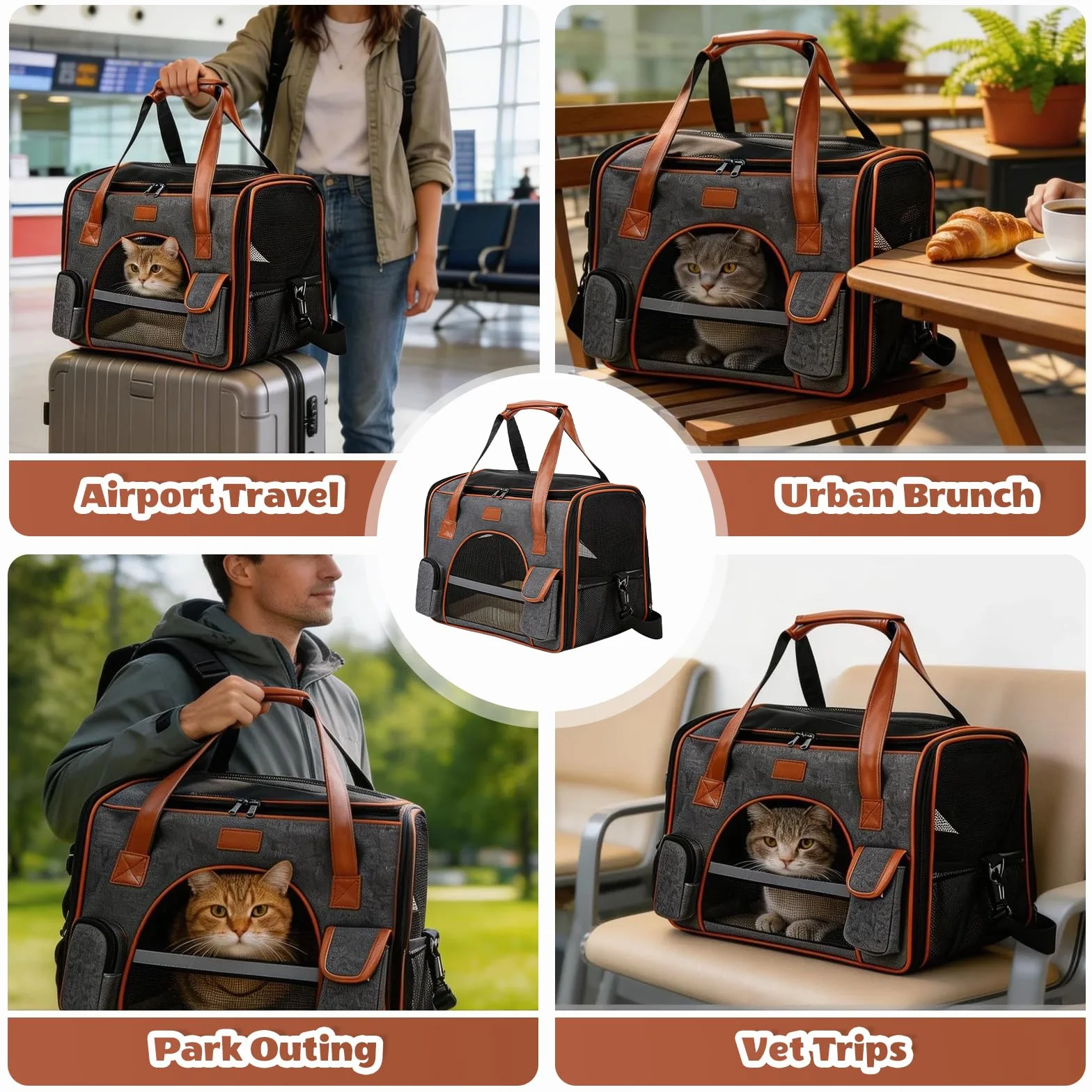 Borsa da Trasporto per Gatti e Cani, Borsa per il Trasporto di Gatti e Cani fino a 6,5 kg, Trasportino per Gatti con Spallacci e Maniglia, Borsa Pieghevole per Piccoli Animali Domestici Gatti e Cani