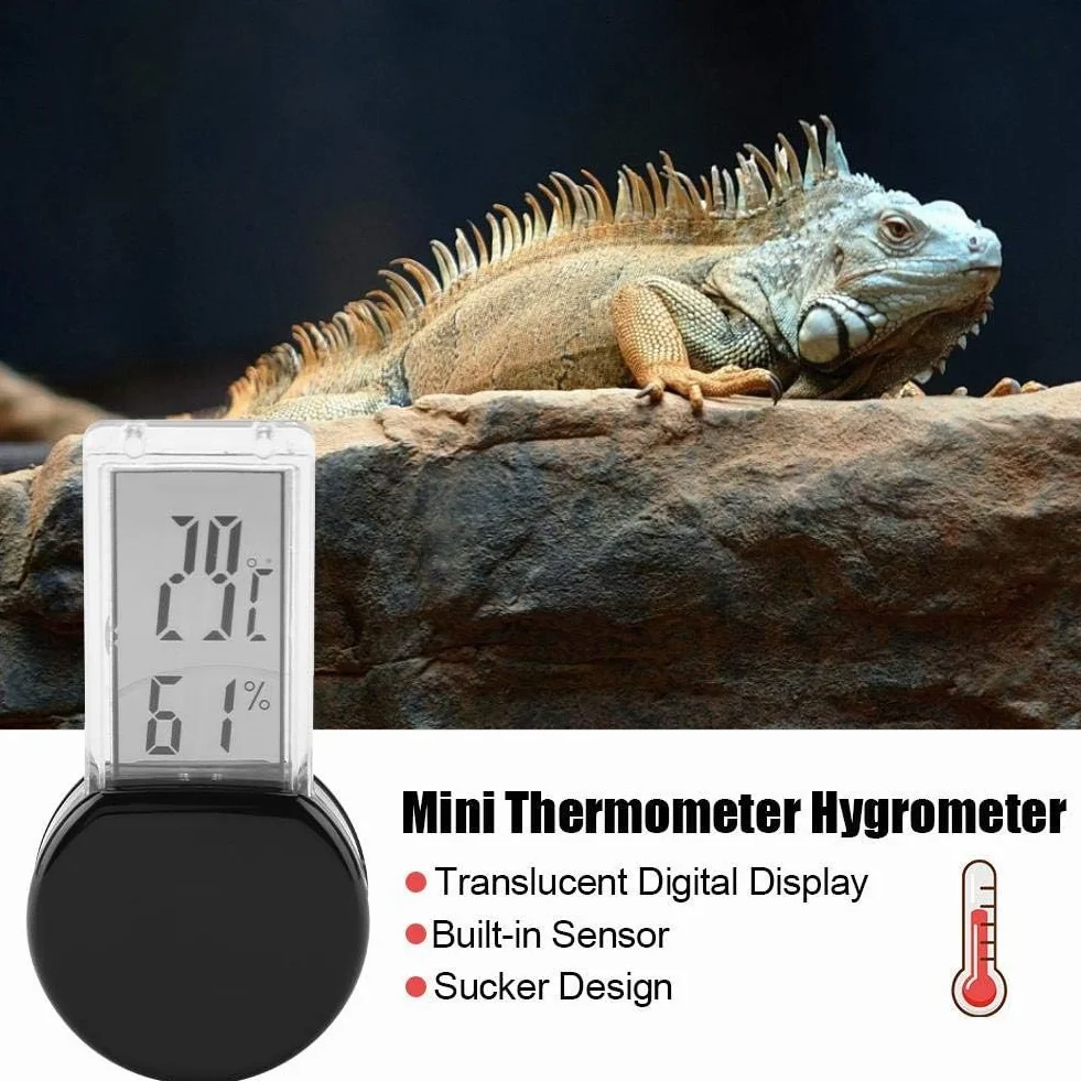Rettile Igrometro elettronico Termometro Impermeabile in Tempo Reale Lizard Crawler Box Rainforest Serbatoi umidità Monitor Temperatura con sensore Incorporato(Nero)