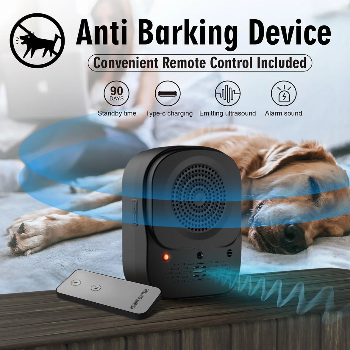 Ultrasuoni Anti-Abbaiamento per Cani, Dispositivo Impermeabile per il Controllo degli Abbaiati con Telecomando Portata 15m, 4 Modalità Regolabili - Soluzione Efficace per Uso Interno ed Esterno