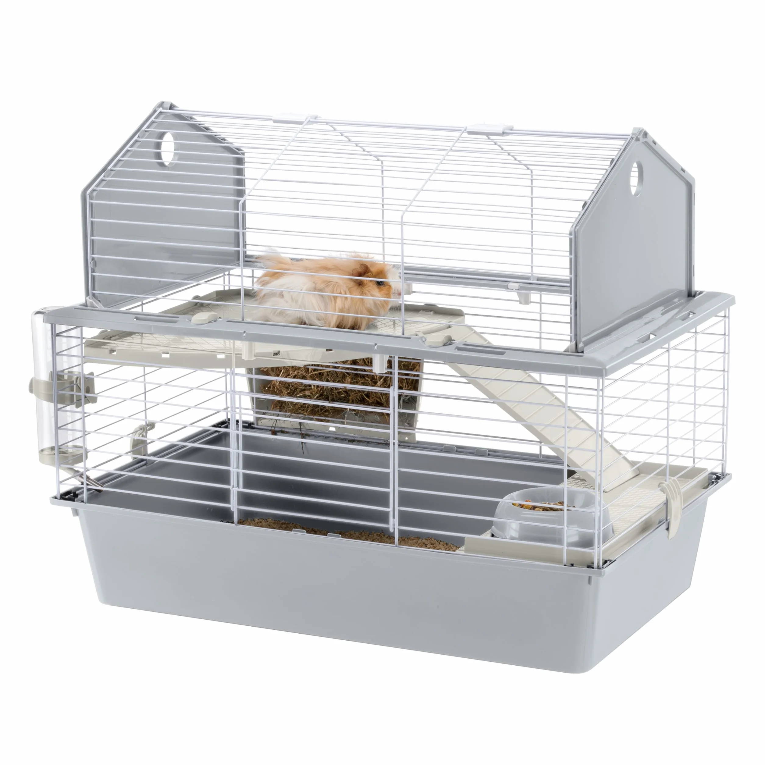 Ferplast Gabbia per Conigli Gabbia per Piccoli Animali BARN 80, 2 Piani, Tetto Apribile, Accessori Inclusi, 78 x 48 x h 65 cm.
