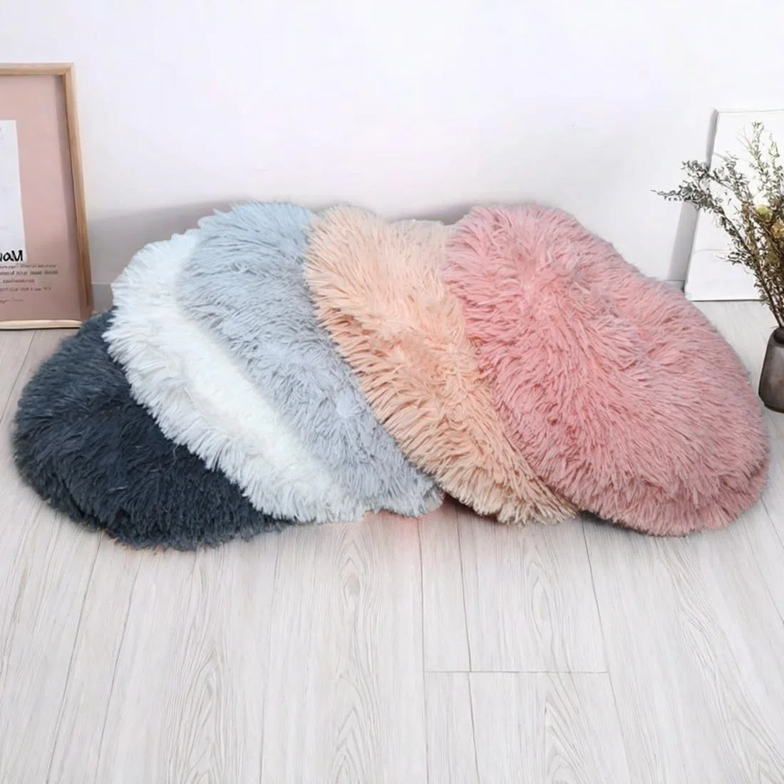 RICHRAIN Cuscino in peluche per cani di gatto, tappetino caldo per animali domestici, cotone PP morbido e confortevole per soggiorno (L 57 cm, grigio chiaro)