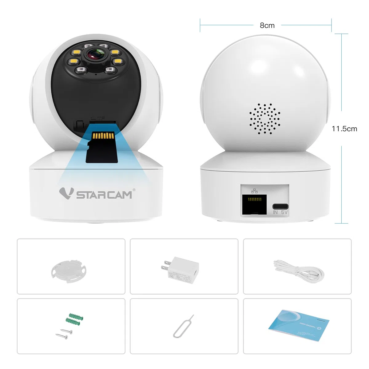VSTARCAM Telecamera di sorveglianza interna – 2K QHD, 360° WLAN per cani con app, rilevamento automatico, audio a 2 vie, rilevamento del movimento, visione notturna a colori fino a 9 m, fino a 256 GB