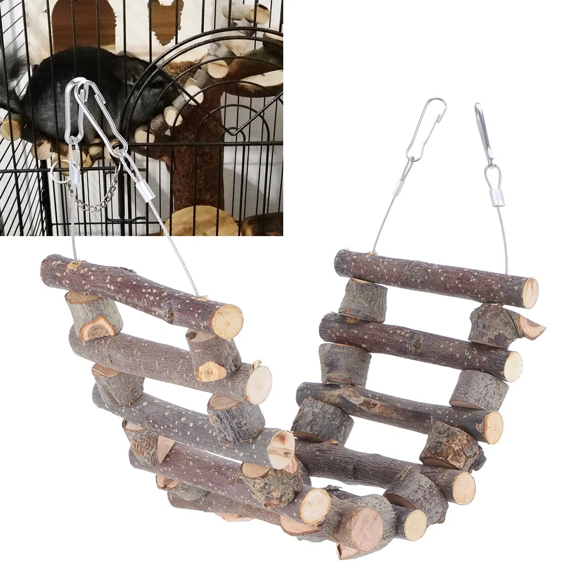 Joyzan Scaletta di Legno per Uccelli, Scala Legna con Corda Ponte Girevole Giocattolo Uccelli Giocattoli Educativi per Piccioncini Parrocchetti Pappagalli Africano Grigio Cockatiel Animali Domestici