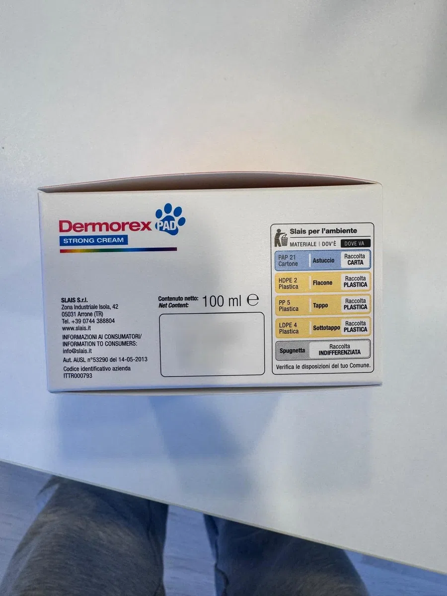 Dermorex Pad Strong Cream - Crema per Polpastrelli Cani - Nutriente ed Elasticizzante - 100 ml con Spugnetta - Con Lanolina, Vaselina e Cera d'Api - Per Calli da Decubito