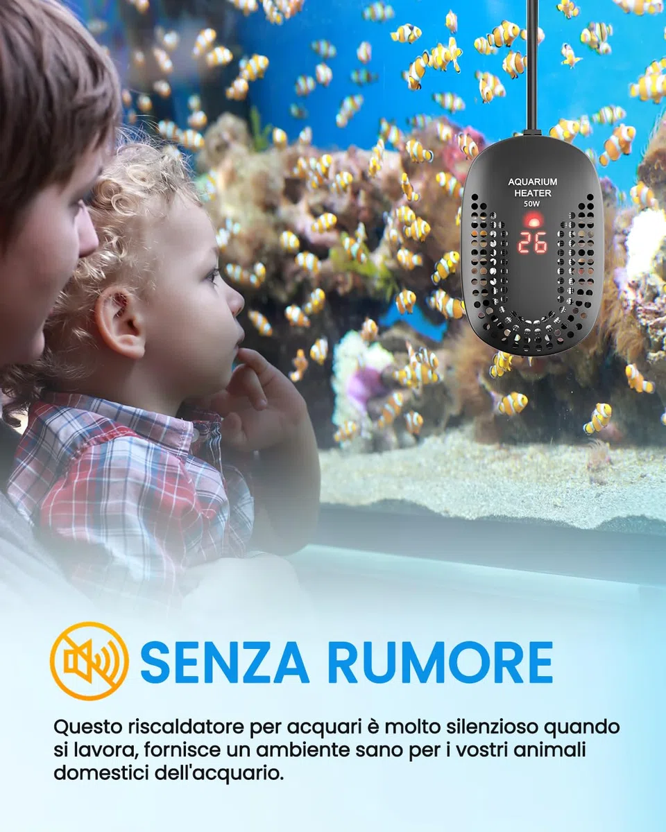 DoRight 50W Riscaldatore Sommergibile per Acquario 50L Riscaldatore Digitale per Acquario con Termometro Display LED Intelligente, Protezione da Sovratemperatura, Termostato per Betta e Turtle