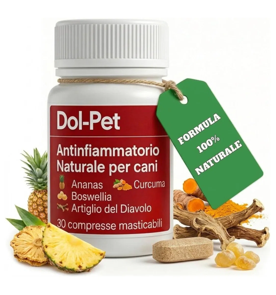 Dol-Pet Antinfiammatorio Naturale per Cani 30 Compresse Masticabili – Integratore Articolazioni con Curcuma, Boswellia, Artiglio del Diavolo – Dolori Articolari e Muscolari