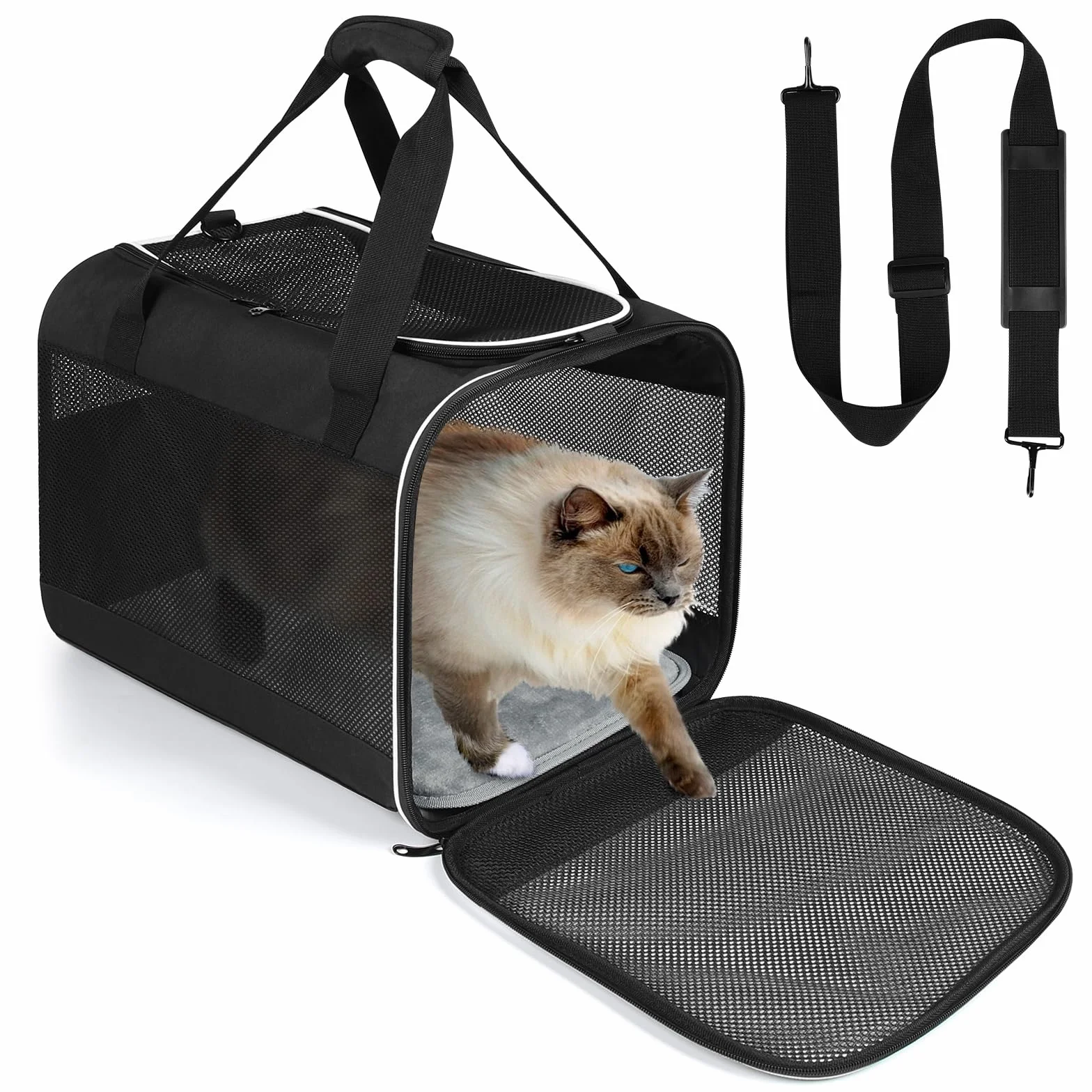 Lannvan Trasportino per Cani e Gatti, Traspirante e Pieghevole Trasportino Cane, con Cuscino in Peluche Staccabile, per Animali Domestici di Peso Inferiore a 6,5kg (45x30x30cm, Nero)
