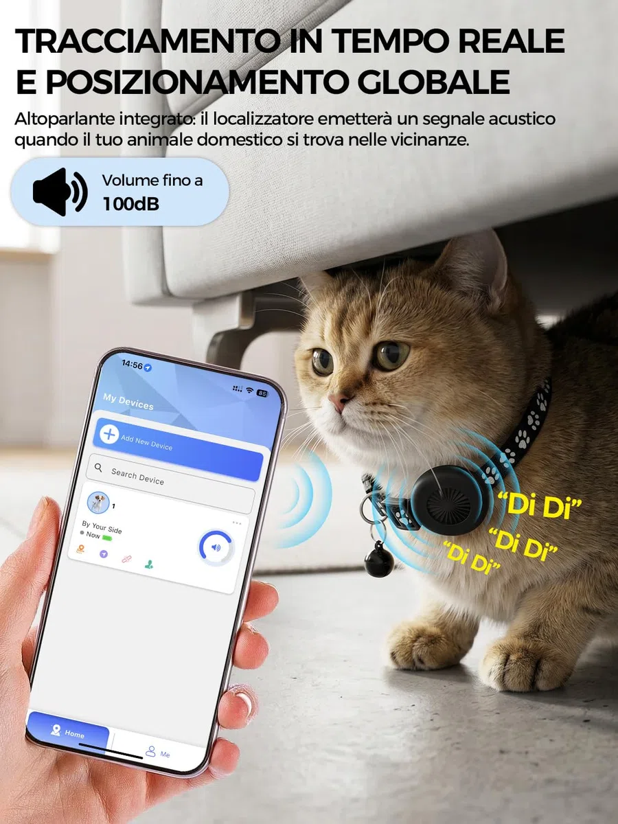 Collare GPS Gatto, GPS per Cani, Localizzatori GPS per Cani e Gatto Compatibile con iOS e Android, Nessun Abbonamento, Posizionamento Globale in Tempo Reale, Impermeabile IP67, per Animale Domestico