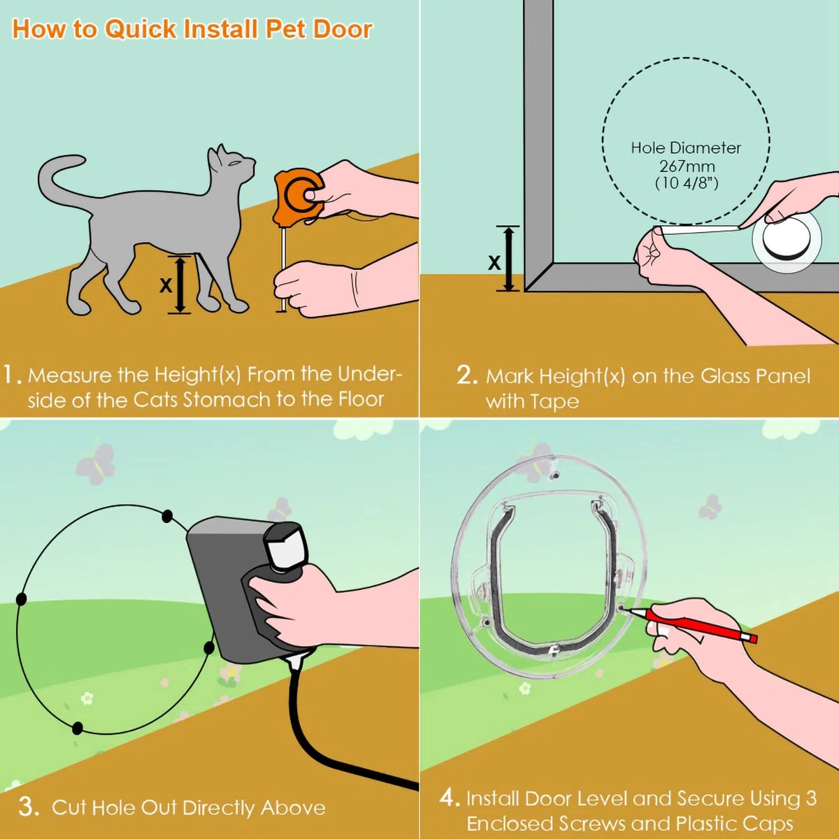 Gatto rotondo per gatti, porta in vetro per animali domestici, porta per gatti, porta per animali domestici, porta per gatti