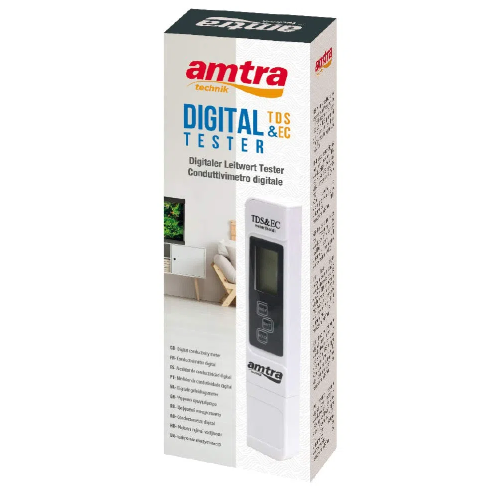 Amtra Digital Confuctivity TDS Tester - Tester digitale per acquario, Tester per la misurazione della conducibilità dell'acqua, con sistema ATC, custodia inclusa