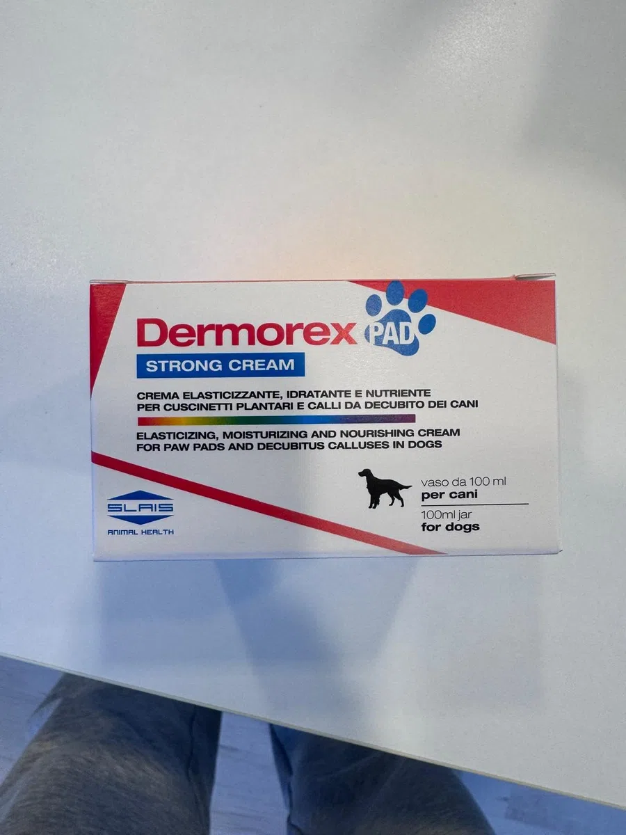 Dermorex Pad Strong Cream - Crema per Polpastrelli Cani - Nutriente ed Elasticizzante - 100 ml con Spugnetta - Con Lanolina, Vaselina e Cera d'Api - Per Calli da Decubito