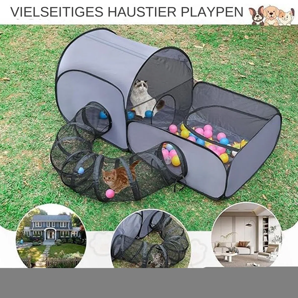 Beccuccio per gatti per esterni, con tenda da gioco, pieghevole, con giocattolo interattivo e superficie di movimento, per cuccioli di gatti, cani e piccoli animali, per interni ed esterni, viaggio