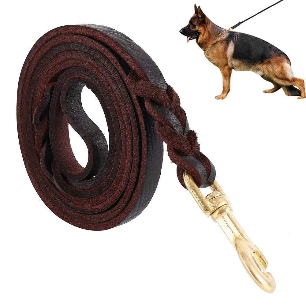Guinzaglio per Cani Intrecciato in Cuoio Vero Corda Regolabile di Addestramento per Cane Grande o Medio (200cm)