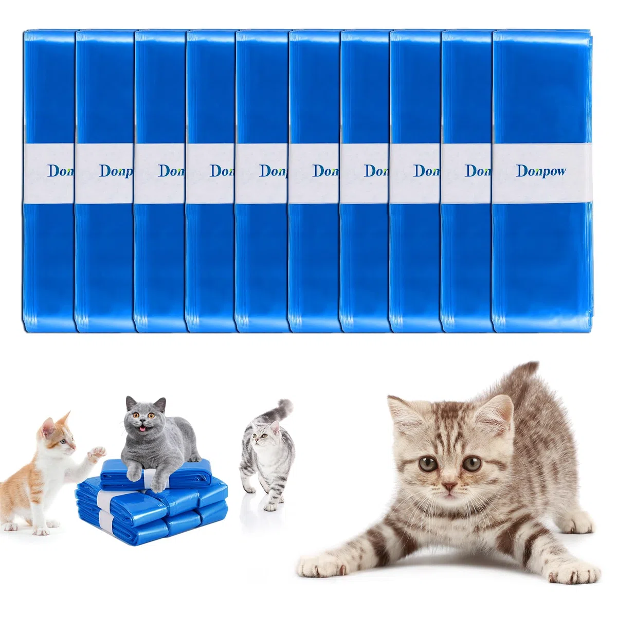 Sacchetti di ricarica per lettiera per gatti, confezione da 10 ricariche per lettiera per gatti compatibili con la ricarica della lettiera Genie (cartuccia non inclusa) (blu, 4,5 m)