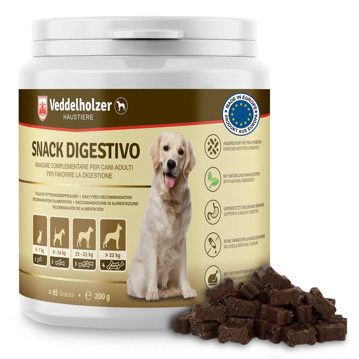 Veddelholzer cane tratta probiotici spuntino digestivo per cani accessori costruire flora intestinale tratta come integratore alimentare con ingredienti naturali