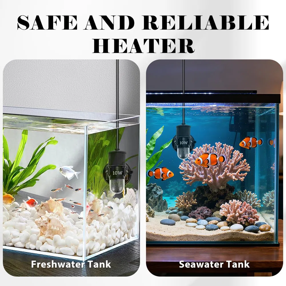 Riscaldatore per acquario, 10 W, temperatura regolabile, potente scaldabagno, scaldabagno digitale con regolatore di temperatura, barra riscaldante per acqua salata e serbatoi d'acqua dolce