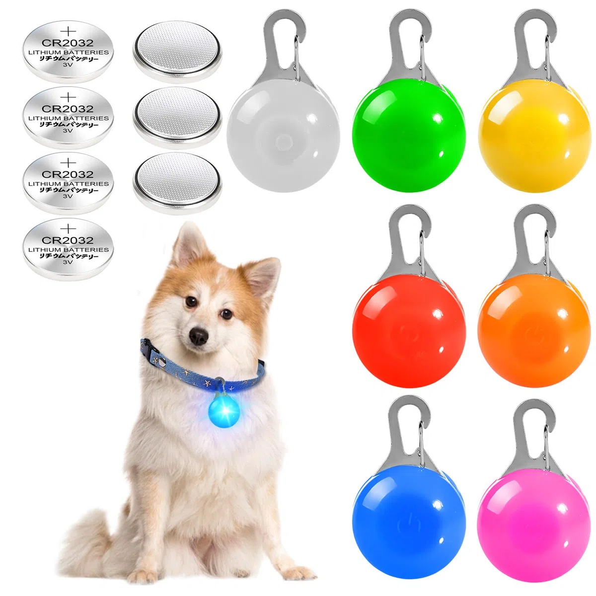 7 ciondoli luminosi per cani con luce lampeggiante a LED, per cani e gatti, collare luminoso con 3 modalità lampeggiante, portachiavi per zaini, bambini, jogger