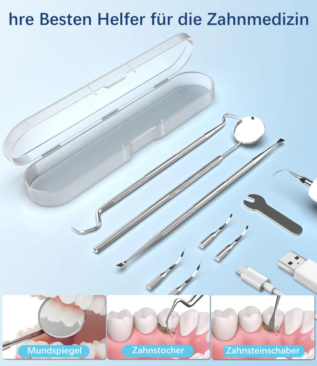Kit Pulizia Denti Tartaro per Animali Domestici – Spazzolino Elettrico per Cani e Gatti con 5 Modalità, 4 Testine Intercambiabili in Metallo, Rimozione Placca e Tartaro, Luci LED, Sicurezza Gengive