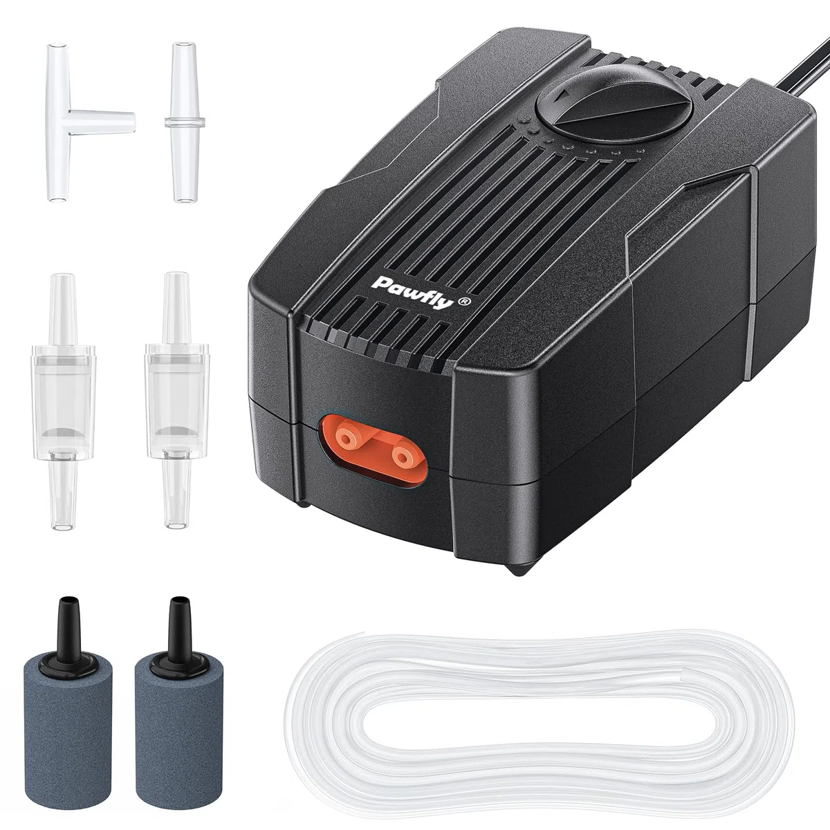 Pawfly ad aria per acquari Pawfly 190L/H per secchi per acquari da 40-230 L Pompa aeratore silenziosa a doppia uscita con tubo di linea aerea Attacchi per pietre d'aria e valvole di non ritorno