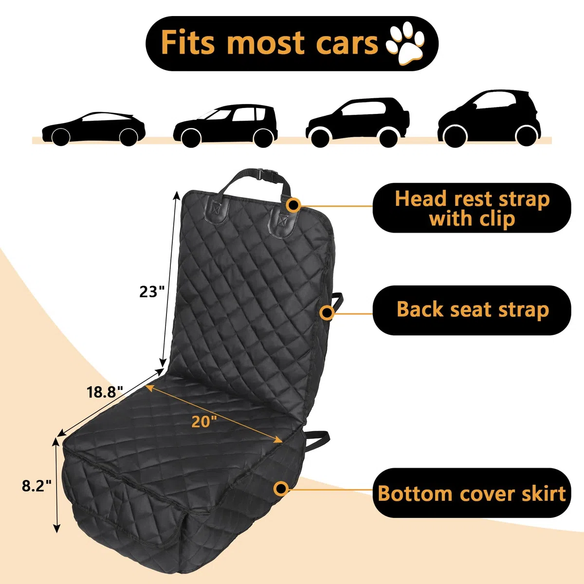 Coprisedile Auto per Cani e per Animali Domestici - Impermeabile e Reversibile, Extra Lembi Laterali, AntiGraffio Resistente e Lavabile Posteriore Coprisedili per Animali Auto SUV (Front Seat cover)