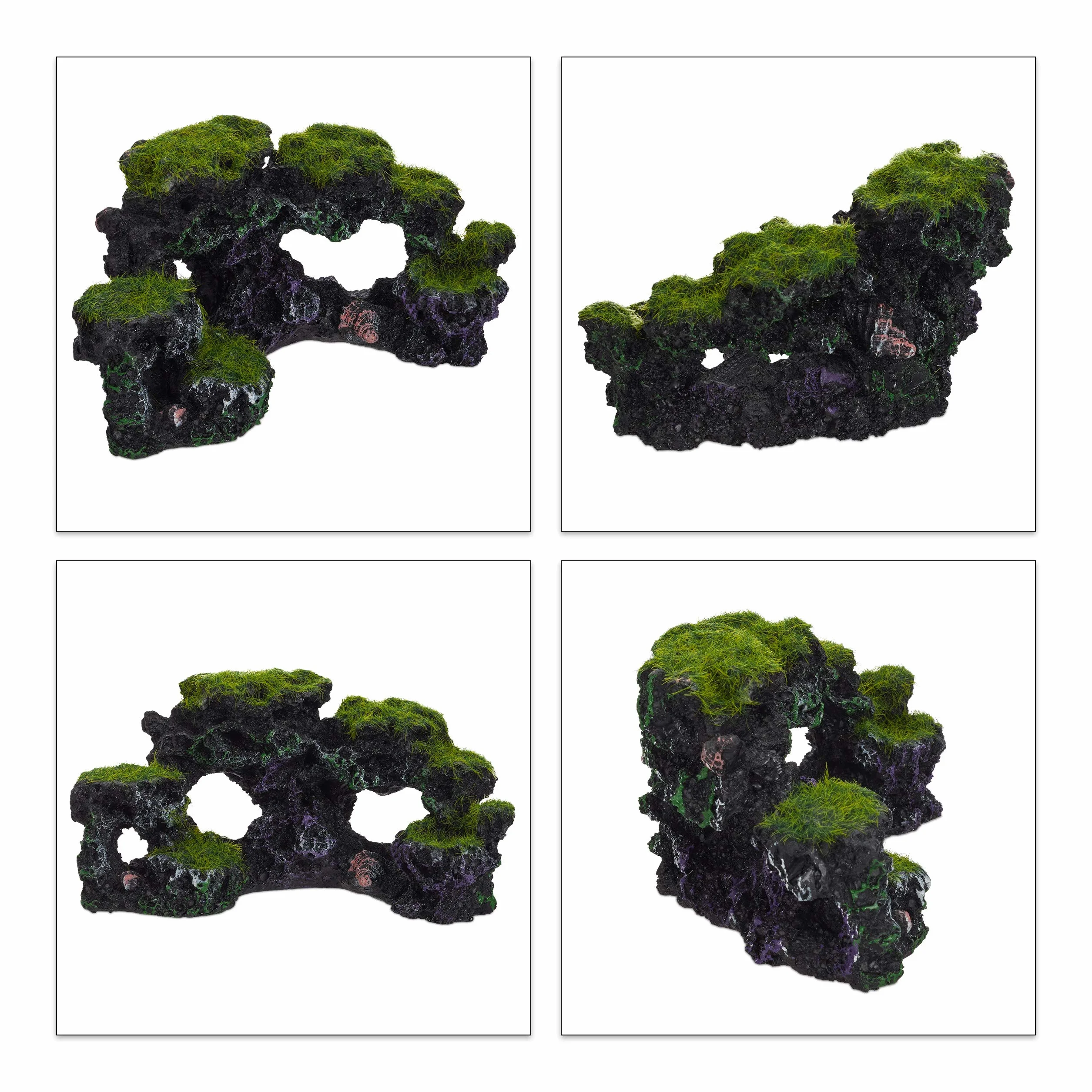 Relaxdays Decorazione per Acquario, Aspetto Naturale, Decorativo, Nascondiglio, Scogliera, Accessori,8,5x17cm,Nero-Verde