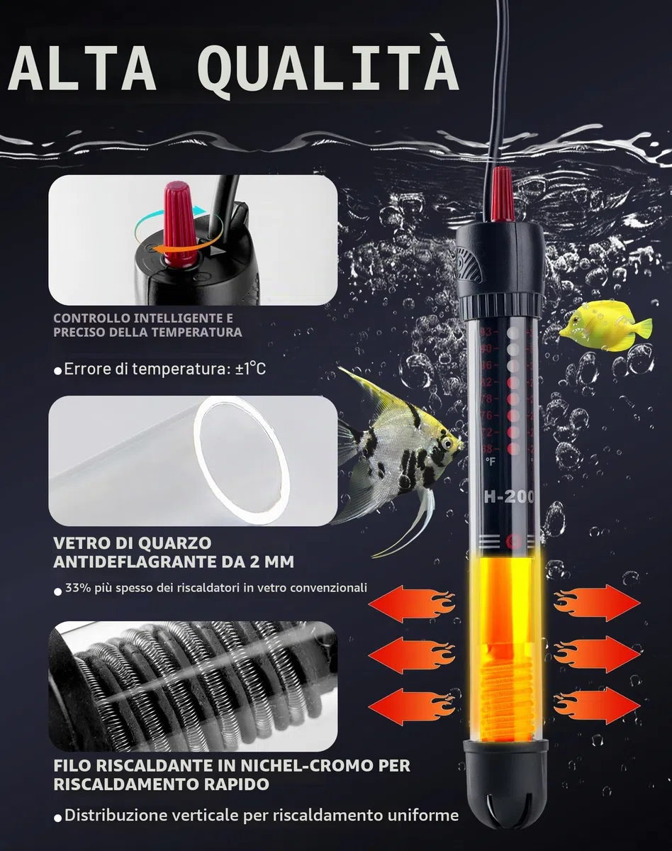 LAOYE Riscaldatore Acquario 30 l 25 W Temperatura Regolabile Riscaldatore per Acquario per Pesci e Tartarughe con 2 Ventose Termoriscaldatore Acquario con Coperchio Protettivo e Spia Luminosa