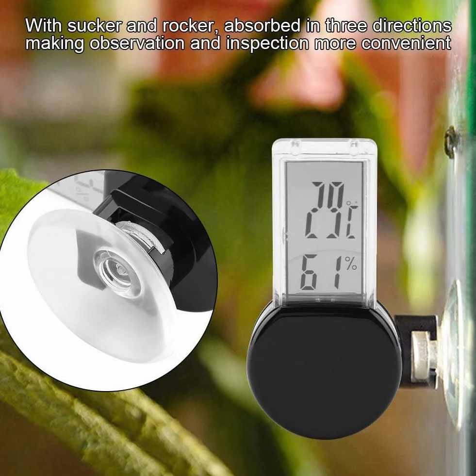 Rettile Igrometro elettronico Termometro Impermeabile in Tempo Reale Lizard Crawler Box Rainforest Serbatoi umidità Monitor Temperatura con sensore Incorporato(Nero)