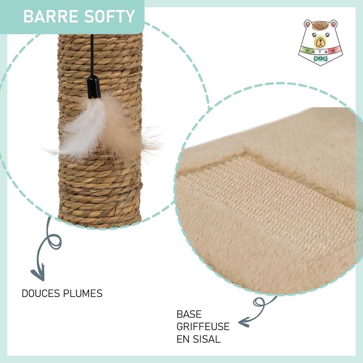 Tiragraffi per Gatti Rivestito in Sisal Naturale altezza 52 cm, Gioco per Gatti - Beige