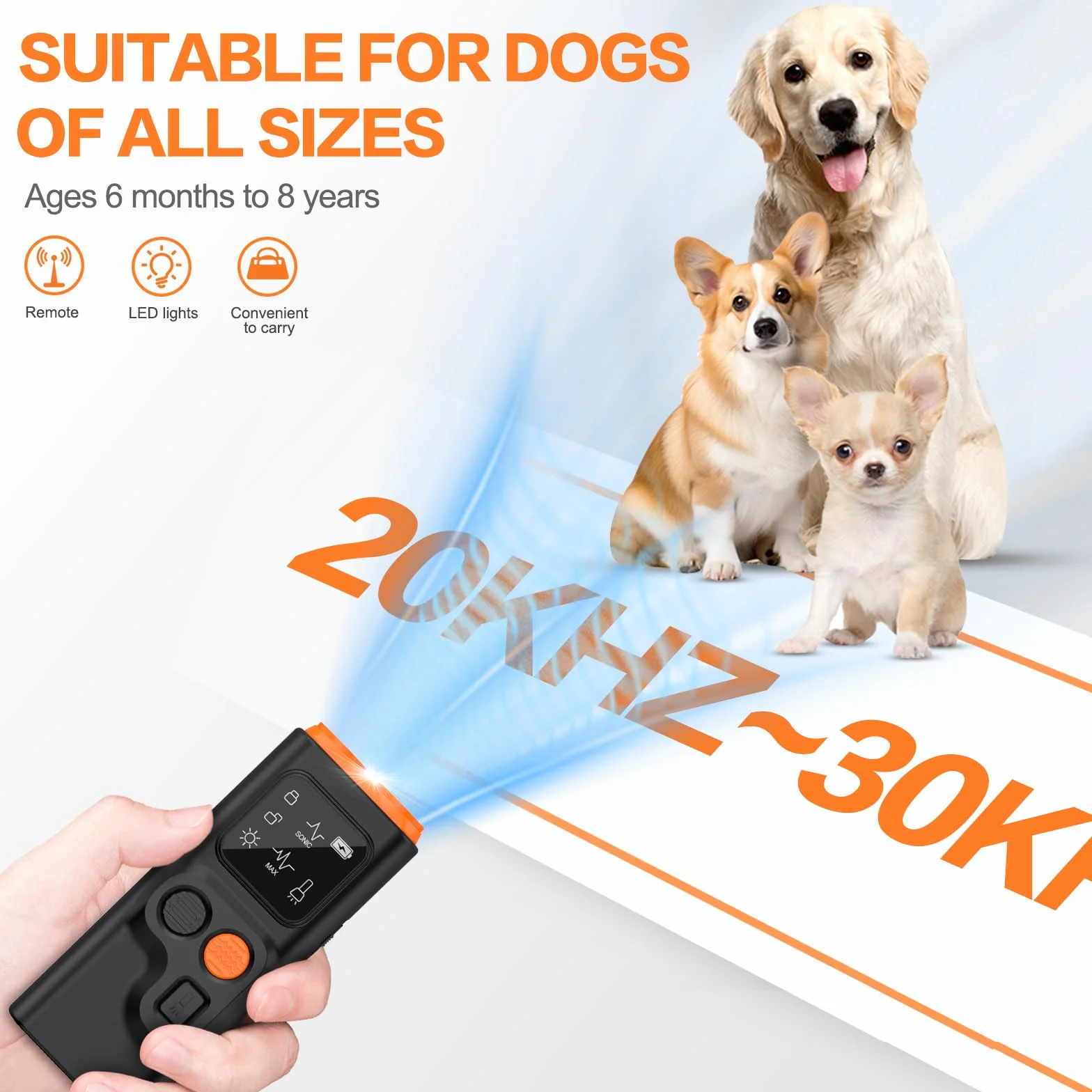 Ultrasuoni per Cani, Dispositivo Antiabbaio, Regolabile Frequenza Dispositivo Controllo Antiabbaio, Ultrasuoni Deterrente Anti-Abbaio per Cani Antiabbaio, Interni ed Esterni