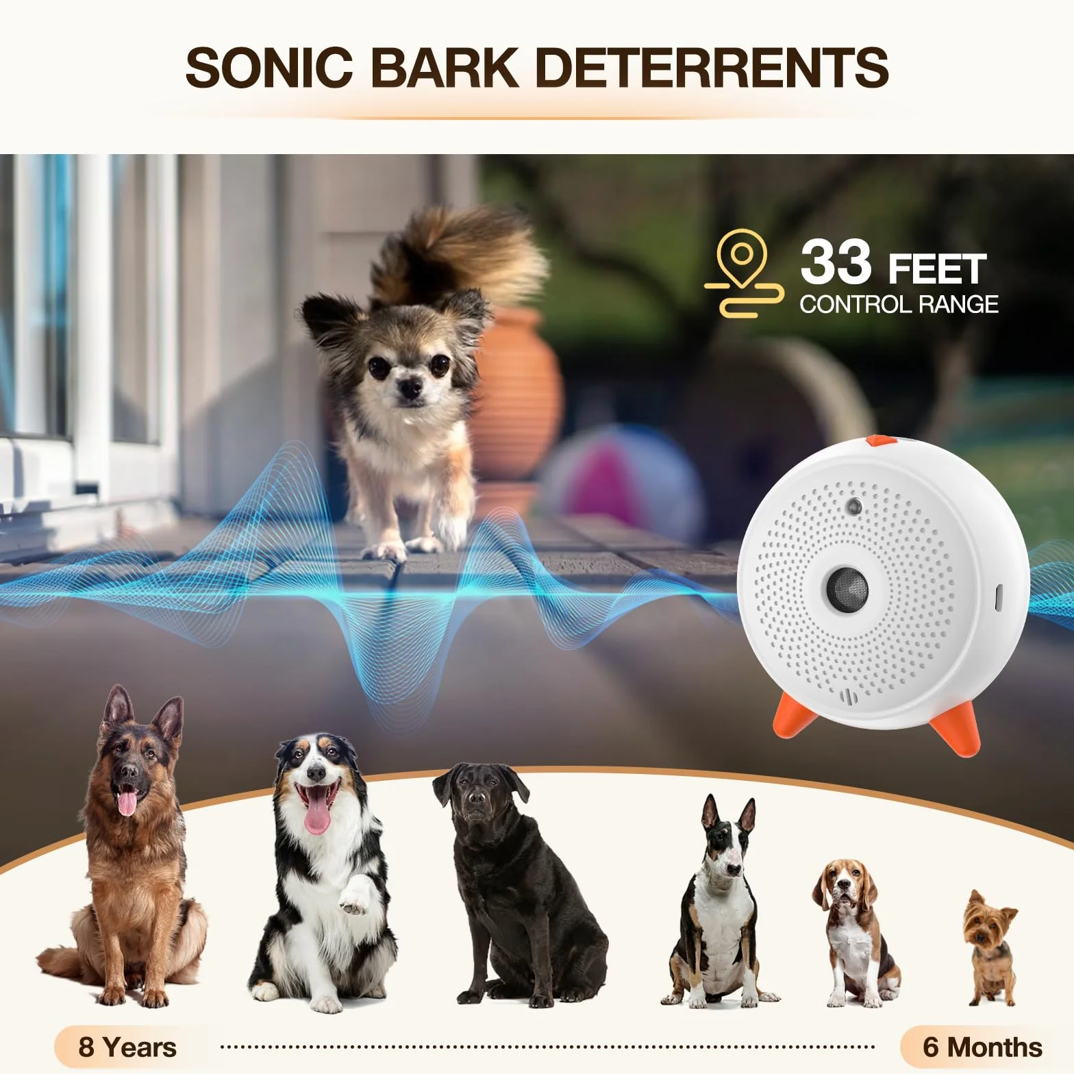 Antiabbaio, Automatico AntiAbbaio per Cani Deterrenti, Ultrasuoni Anti Abbaio Cani Dispositivo, Anti-Abbaio Impermeabile & Ricaricabile con 33ft Raggio di Azione, per Cani Grande/Piccola Taglia