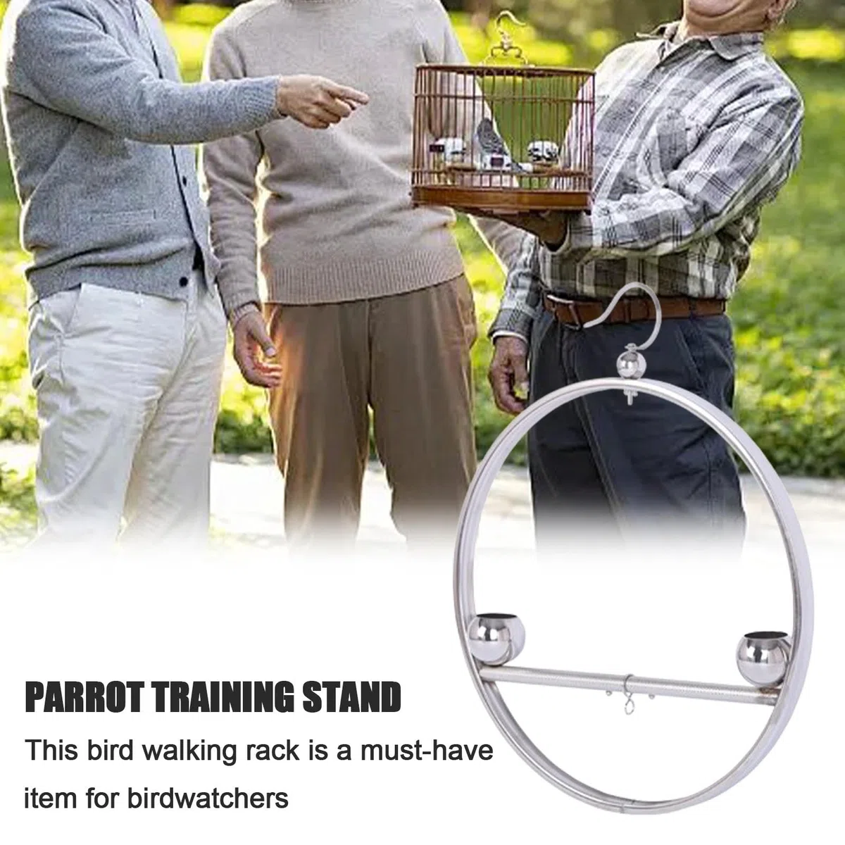 Altalena rotonda per pappagalli, in acciaio inox, supporto per addestramento per pappagalli e uccelli, accessori per animali domestici, antiruggine, con gancio, per gabbie, finestre, balconi