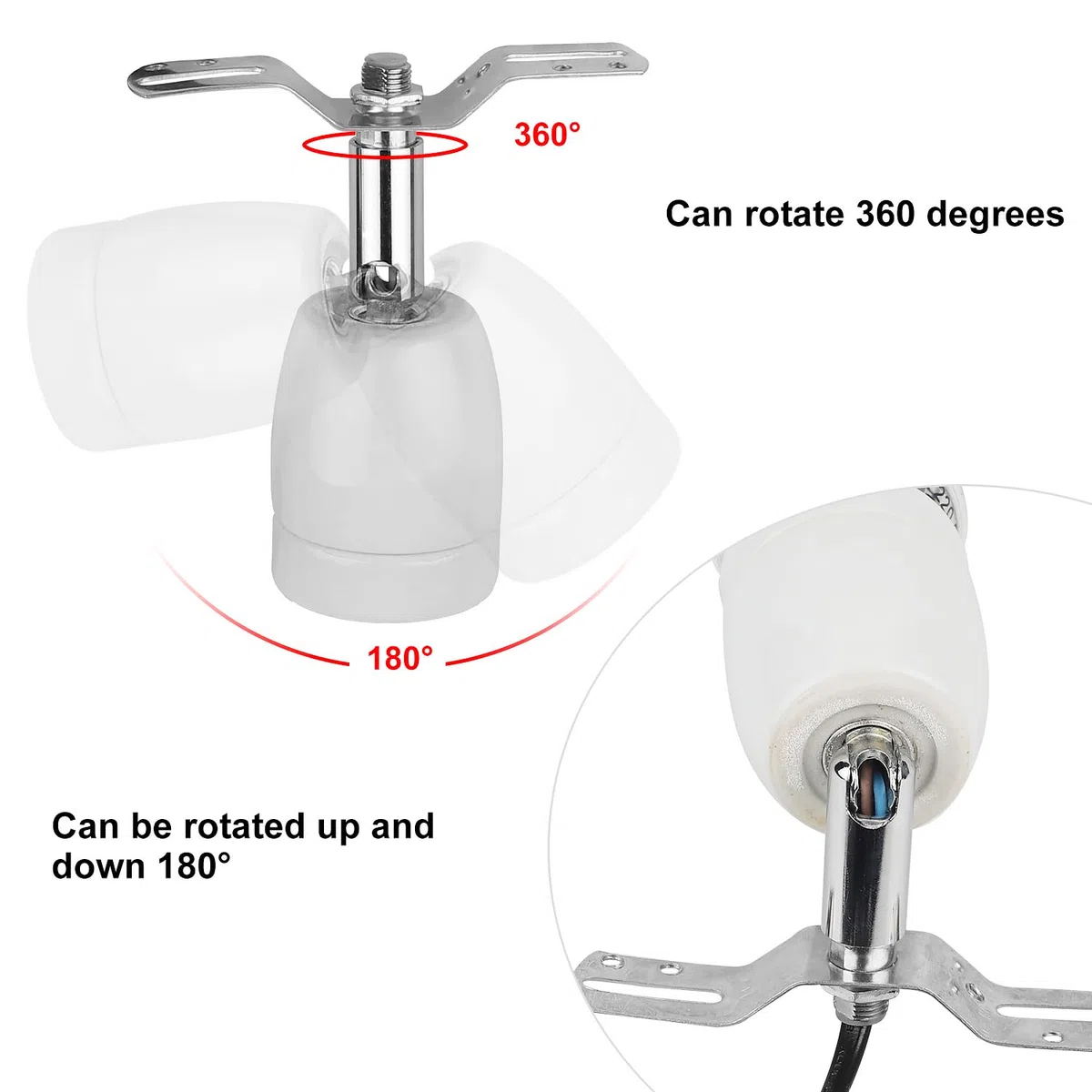 CPROSP Portalampada E27 Rettile Doppia Testa, con 2 * 25W Lampada, Lampada Riscaldante Presa con Doppio Interruttore, 1,8M Cavo e Spina, Lucertola Tartaruga UV, Presa in Porcellana Ruotabile a 360°