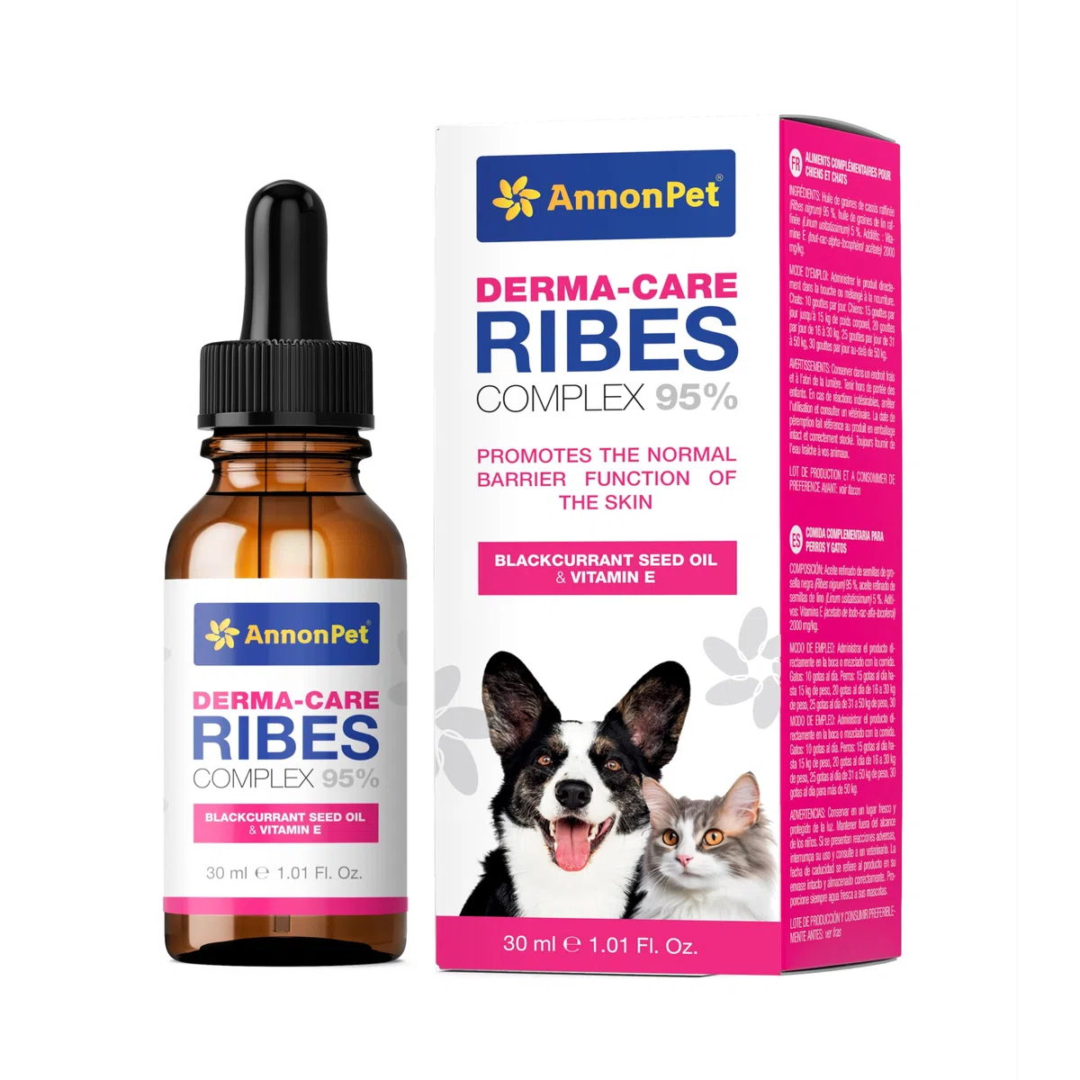 Derma-Care Ribes Complex 95% - Integratore per Cani e Gatti, Supporta Cute e Pelo - Omega 3 per Cani - Vitamina E per Pelle Sana - Integratore per Dermatite Cane e Gatto 30 ml