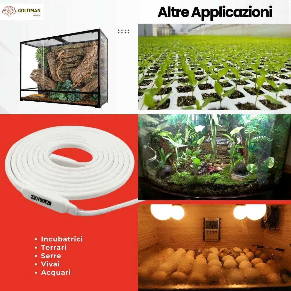 GOLDMAN SERVICE | Cavo Riscaldante Resistenza Bipolare in Silicone Anti Congelamento per Tubi | 2 Metri, 30 Watt | Incubatrici, Acquari, Rettili, Serre, Fermentazione (2 m | 30W)