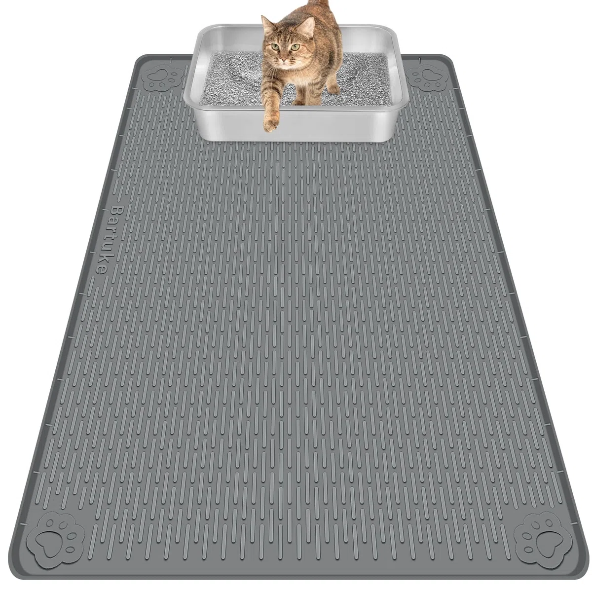 Tappetino Lettiera Gatto, Tappetino per lettiera per Gatti in silicone extra large 40 "x 28" per il controllo a dispersione, morbido su zampe di gattino, facile da pulire (Grigio scuro)
