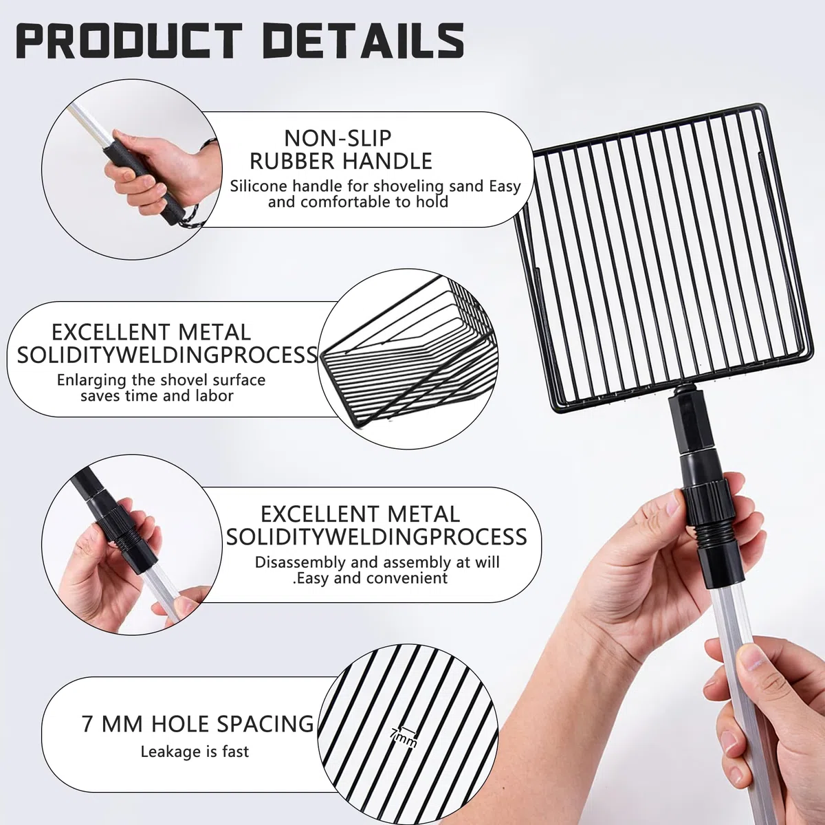 Paletta 3 in 1, accessorio per pollaio, paletta per pollo, paletta per pollo, paletta regolabile con 2 paia di guanti, per pollaio, separazione di feci e detriti di sabbia