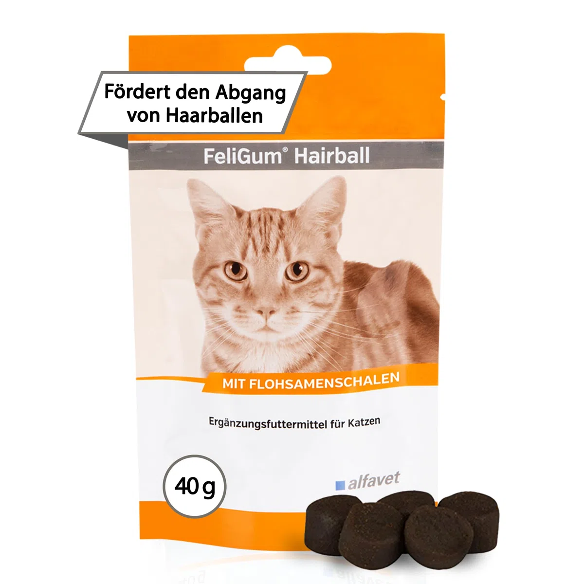 Alfavet FeliGum Hairball (40 g) – alimento complementare per gatti – chew drops morbidi per supportare l’eliminazione dei boli di pelo – con fibre e minerali