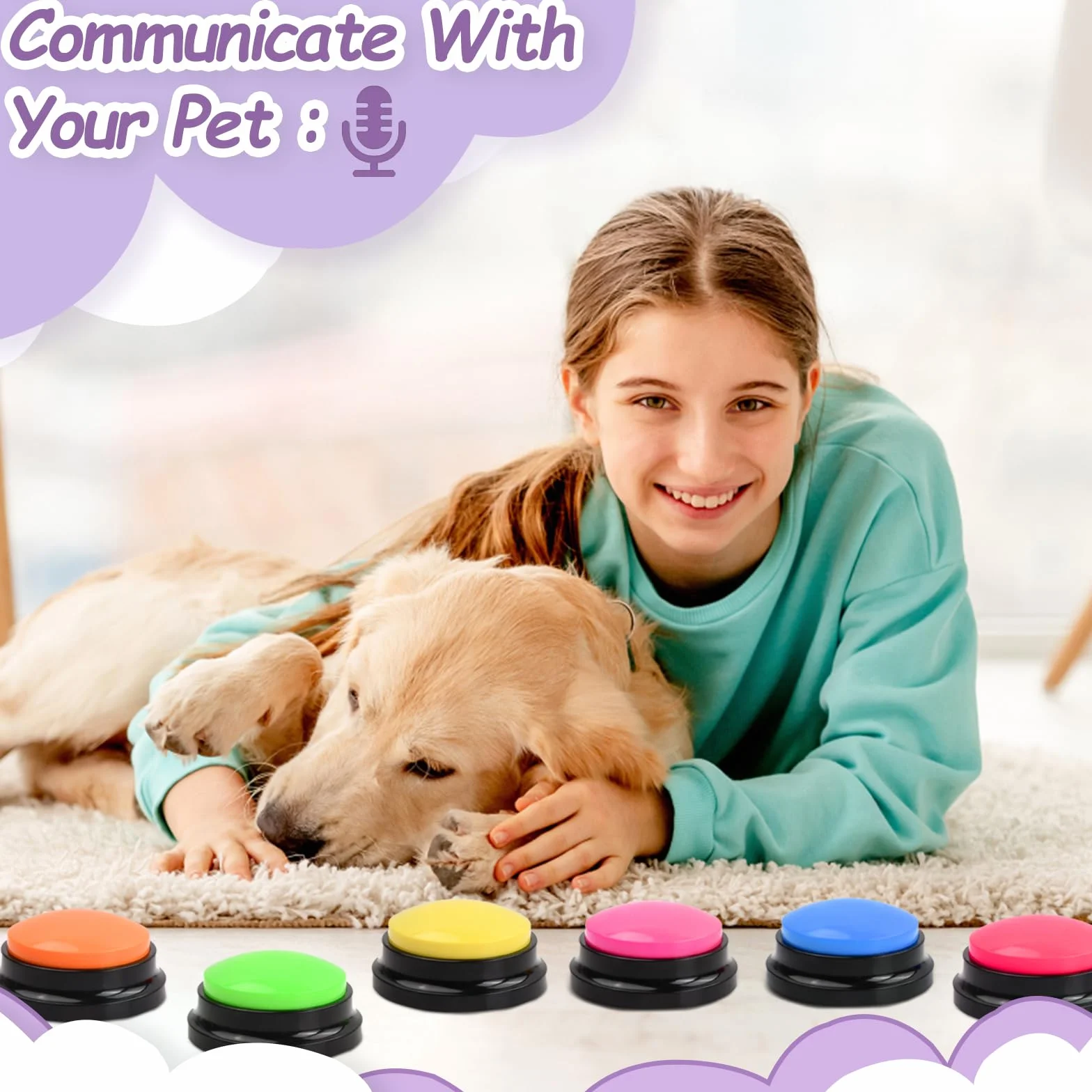 5 Pcs Pulsanti per Cani Parlare, Registrabili Cane Pulsante di Registrazione Vocale, Cani Parlanti Bottone Cicalino Pulsante di Comunicazione per Animali Domestici Comunicazione e Addestramento