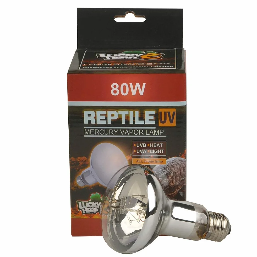 Lucky Herp, lampada UVA UVB a vapori di mercurio per rettili, 80 Watt, R80, E27 Filettatura a vite