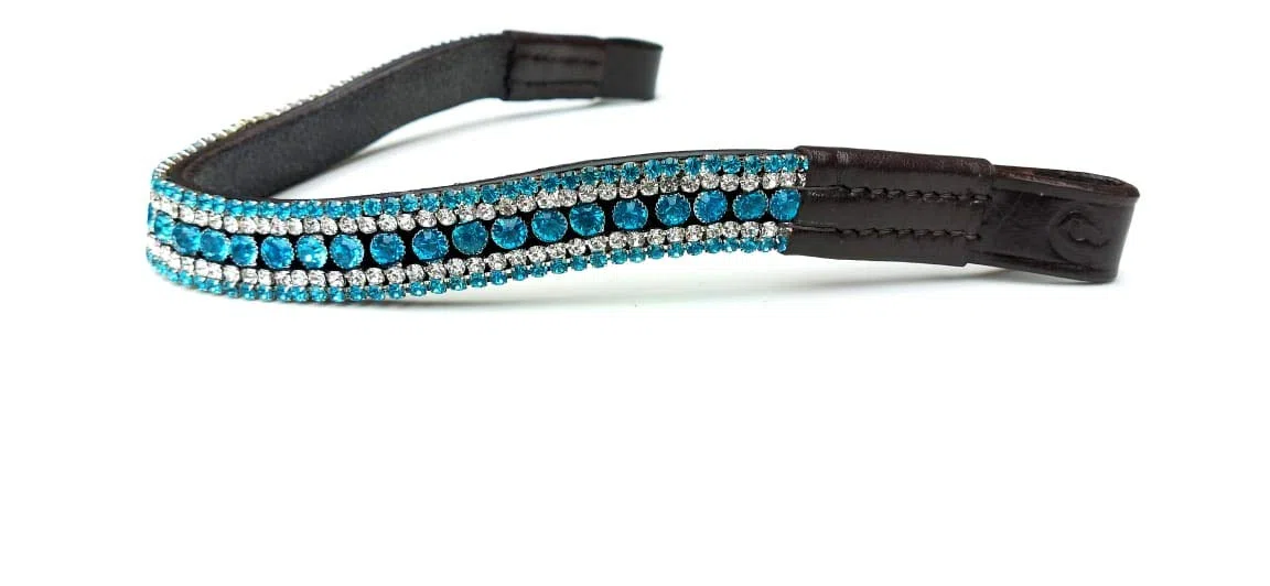 Bel frontalino ricurvo luccicante in cristalli color turchese