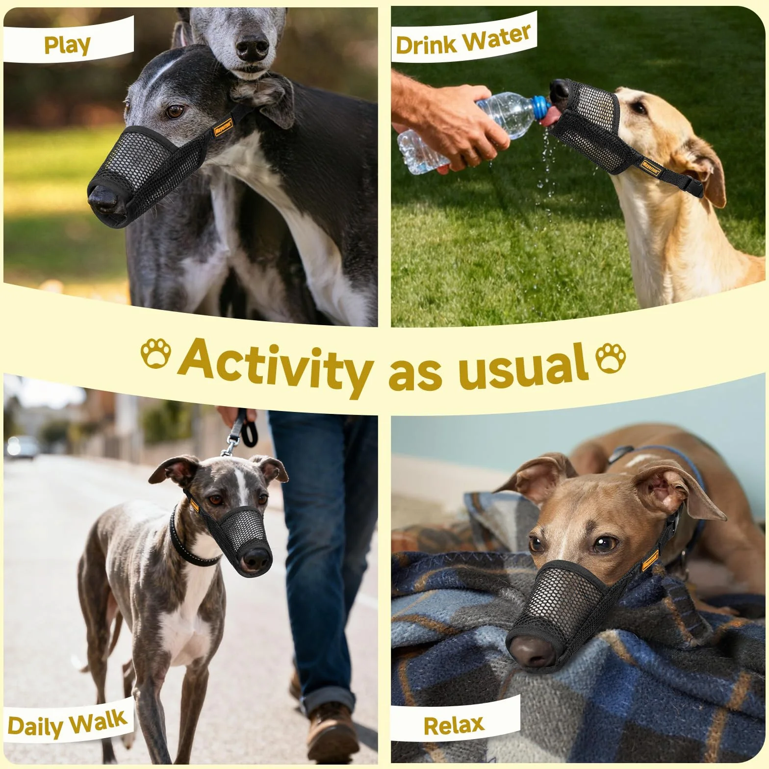 Mayerzon Museruola per cani a whippet per levrieri, museruola in morbida rete per cani a naso lungo per evitare morsi eccessivi da masticare, adatta per toelettatura, visite veterinarie, consente di
