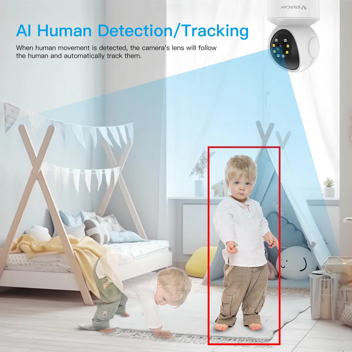VSTARCAM Telecamera di sorveglianza interna – 2K QHD, 360° WLAN per cani con app, rilevamento automatico, audio a 2 vie, rilevamento del movimento, visione notturna a colori fino a 9 m, fino a 256 GB