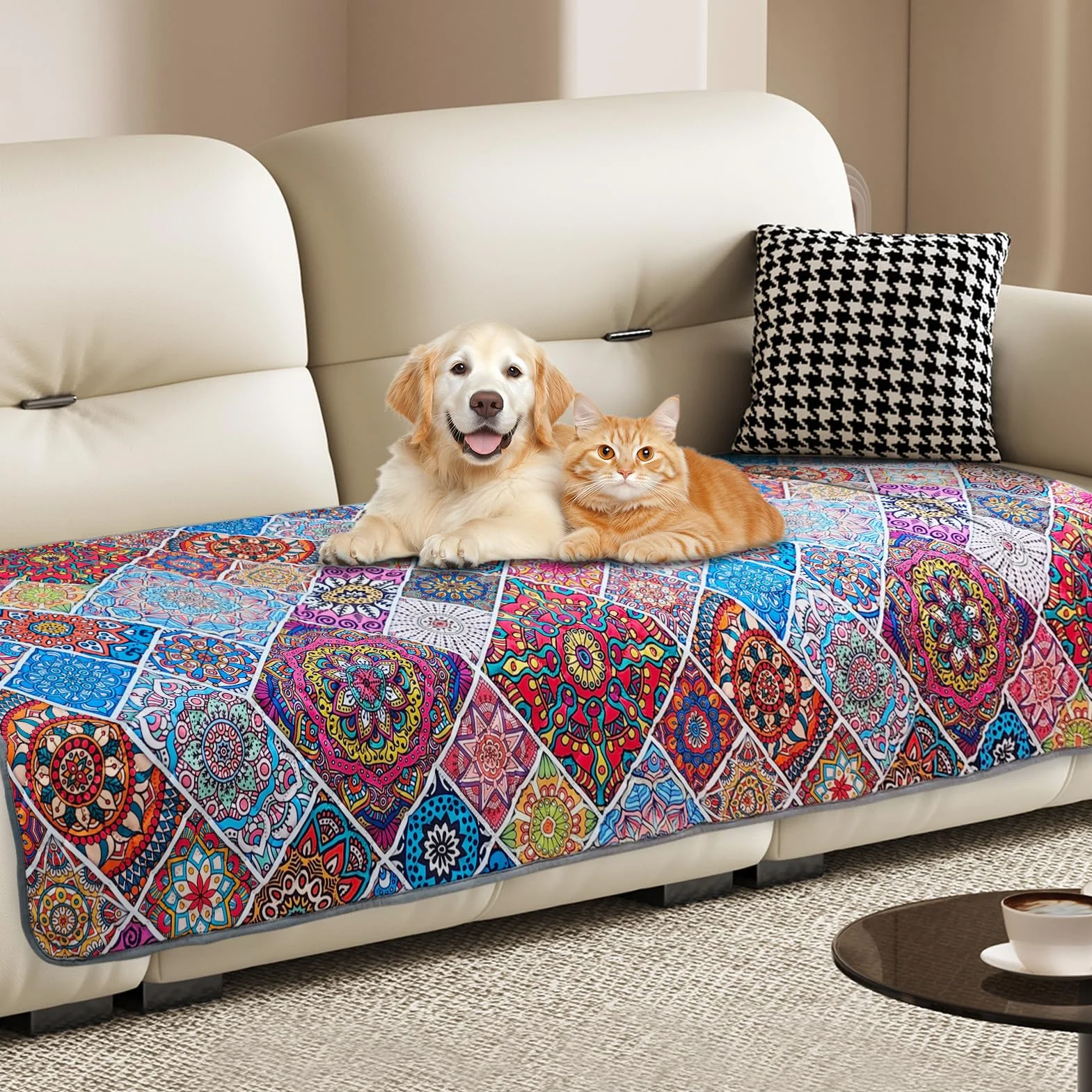 Coperta impermeabile per cani bohémien, coperta per animali domestici, coperta per divano reversibile, lavabile, protegge mobili, letto, divano per cuccioli e gatti