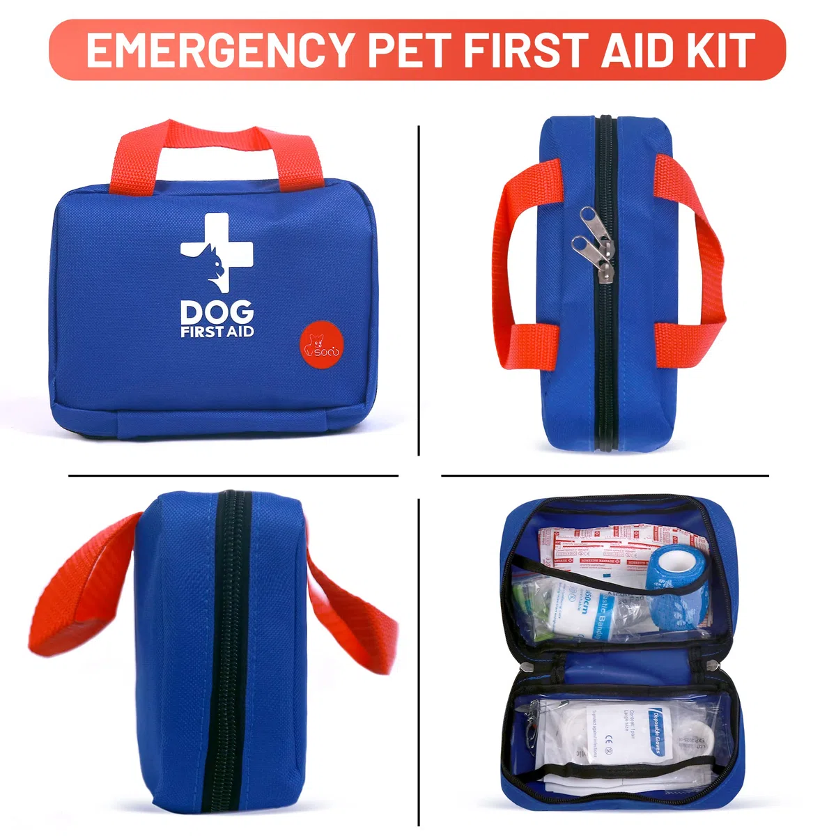 socio Kit di Pronto Soccorso per Animali Domestici,Borsa di Pronto Soccorso per Cani,Gatti,Animali,Prodotti Sanitari per Cani,Perfetto per Cura Domiciliare e Emergenze Durante Viaggi All'aperto