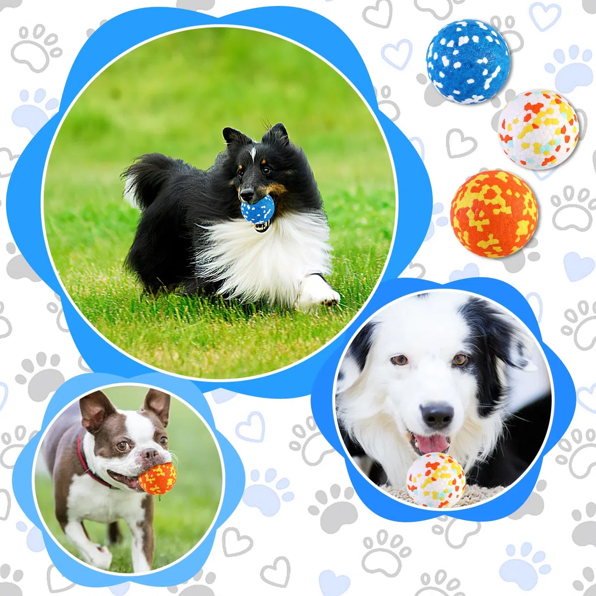 QKURT 3 Pezzi Pallina per Cani,Palla indistruttibile per cani,Alto Rimbalzo Palline per Cane in Gomma,In Acqua Palla Giocattolo per Cani,Palla Interattiva Giocattolo per Cani da Addestramento