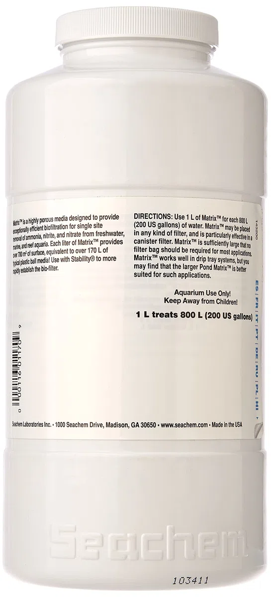 Seachem Matrix Bio Media- Alta capacità di Filtrazione Biologica per acquari Marini e di acqua dolce - 1000 ml